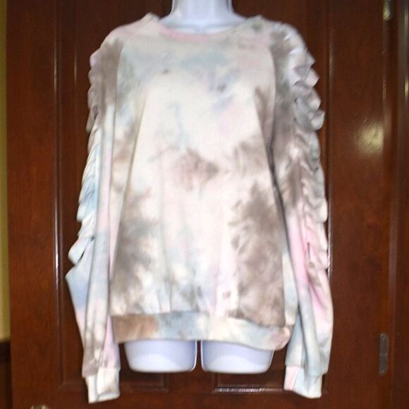 Blue Buttercup Pastel Tie Dye Cut Sleeve Sweatshirt Size Small Cozy - Picture 7 of 15